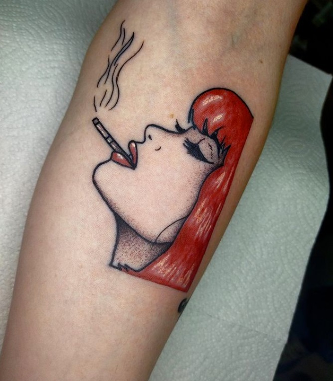 Smoking girl tattoo